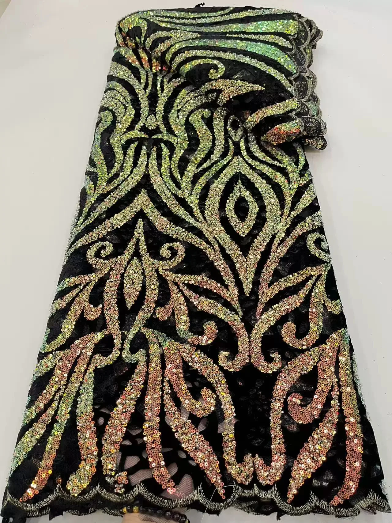 Tela de encaje suave de 5 yardas, tela de terciopelo con lentejuelas bordadas para costura, vestido de noche, tela de diseñador para cheongsam de boda, tela para prendas de vestir.
