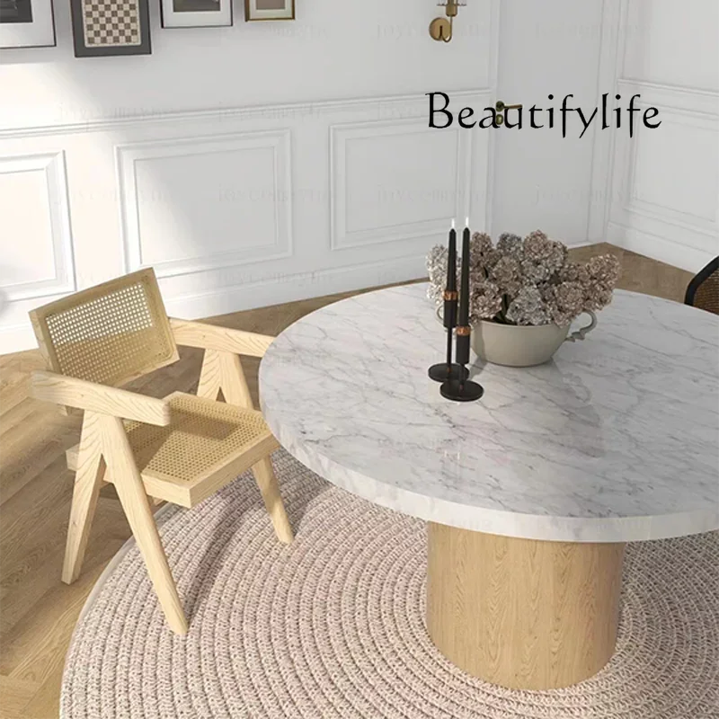 M Natural Marble Dining Table Carrara White Nordic Simple Round French Cream Restaurant Log Table