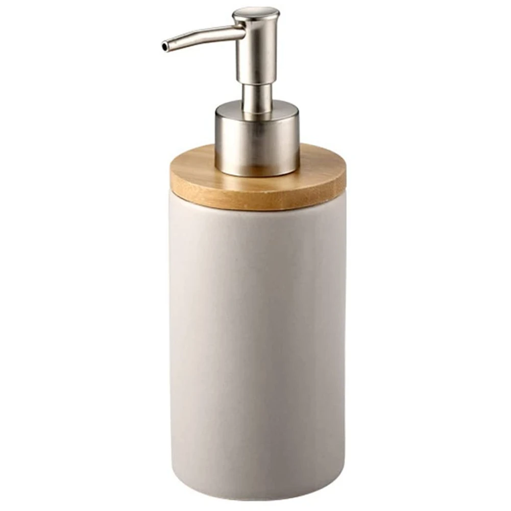 Dispensador de jabón de cerámica para cocina y baño, 400Ml, estilo nórdico, color gris