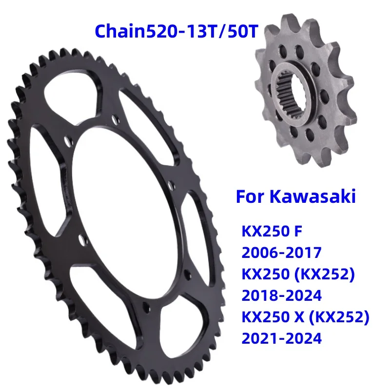 

Chain 520 13/50 Teeth motor Sprocket For Kawasaki KX250 F 2006-2016 2017 KX 250 KX250 X KX252 2018 2019 2020 2021 2022 2023 2024