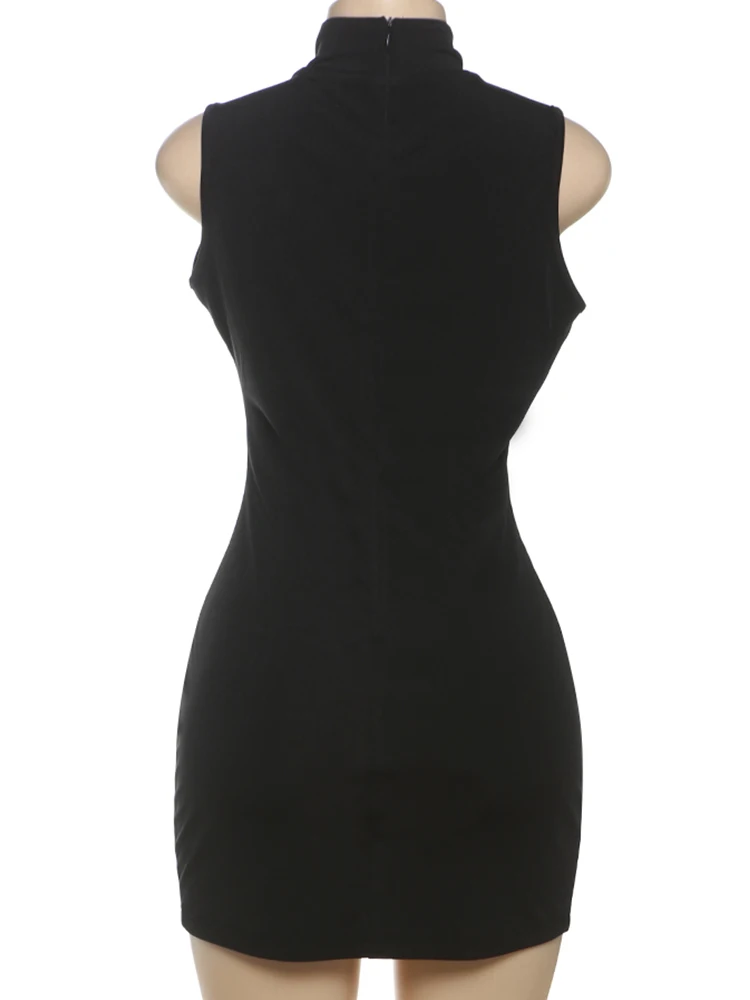 Nibber หัวเข็มขัดโลหะชุดมินิผู้หญิง Hollow แขนกุดเซ็กซี่ฤดูร้อนแฟชั่น Hipster Midnight Party Clubwear Solid Bodycon