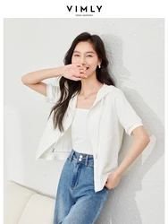 Vimly Summer Cotton Full Zipper Hooded Off White T-shirt 2024 Casual Simple Straight Short Sleeve Womens Top Clothing M6676