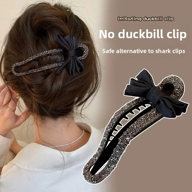 Diamond Grab Clip Femininity Back Head Plate Hairpin Fashion Duck Bill Clip Simple Hair Accessories Broken Hair Bow