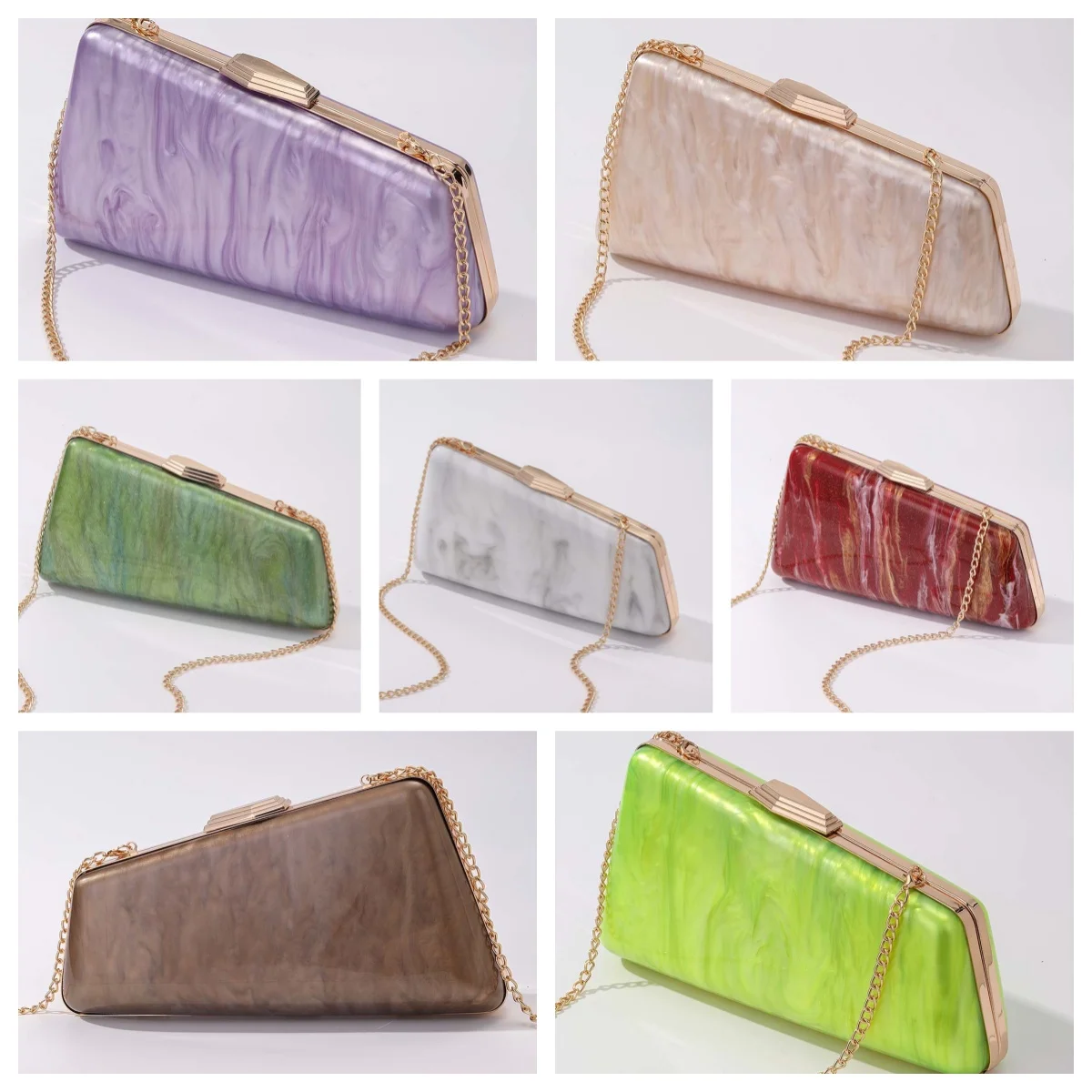

Metal Purse Frame Marbling Acrylic Clutch Bag Women Evening Party Purse Shoulder Bag Luxury Clutches Wedding Pro Bride Handbag
