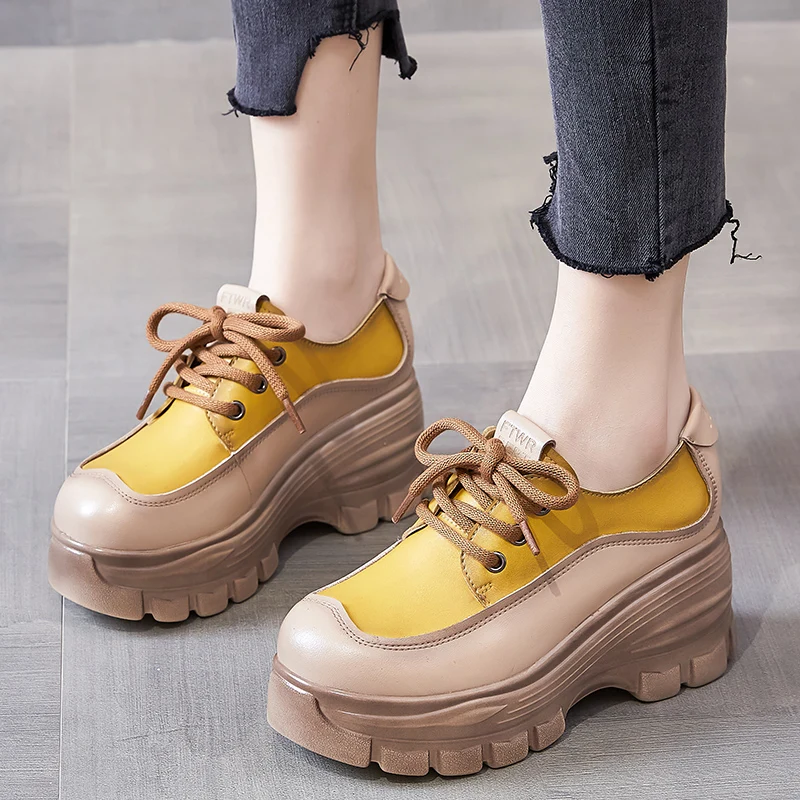 GKTINOO 2024 Fashion Spring Women Shoes Genuine Leather Lace-Up Flat Platform Sneakers Women Thick Bottom Casual Shoes Footwear