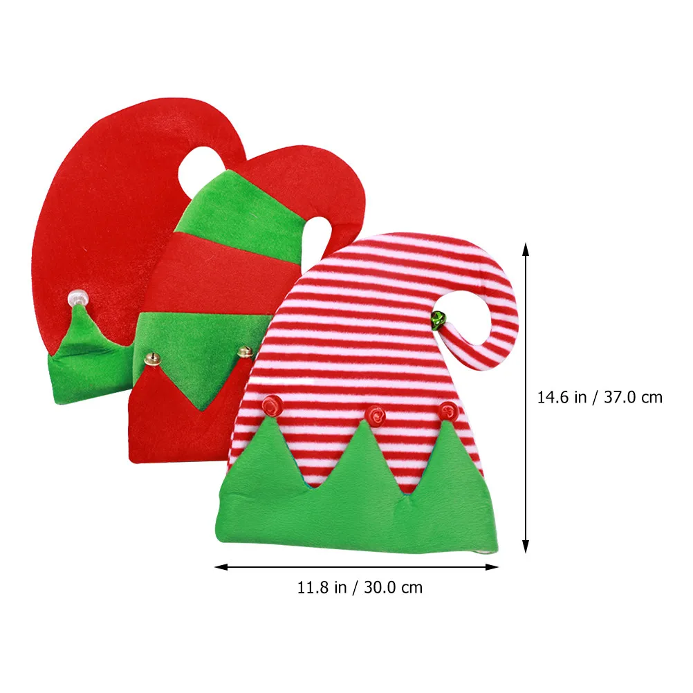 3pcs Christmas Elf Hats with Bells – Festive Non-Woven Holiday Party Headwear Accessories