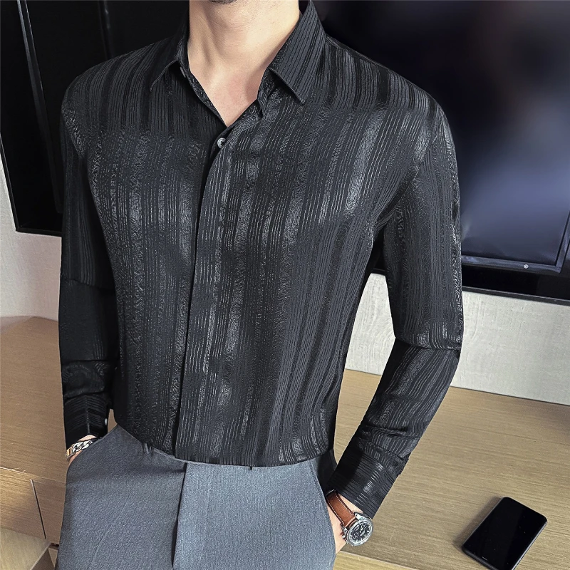 

Autumn Spring Long Sleeve Mens Dress Shirts Business Formal Slim Fit Men Shirt Casual Striped Elegant Clothes for Man Streetwear