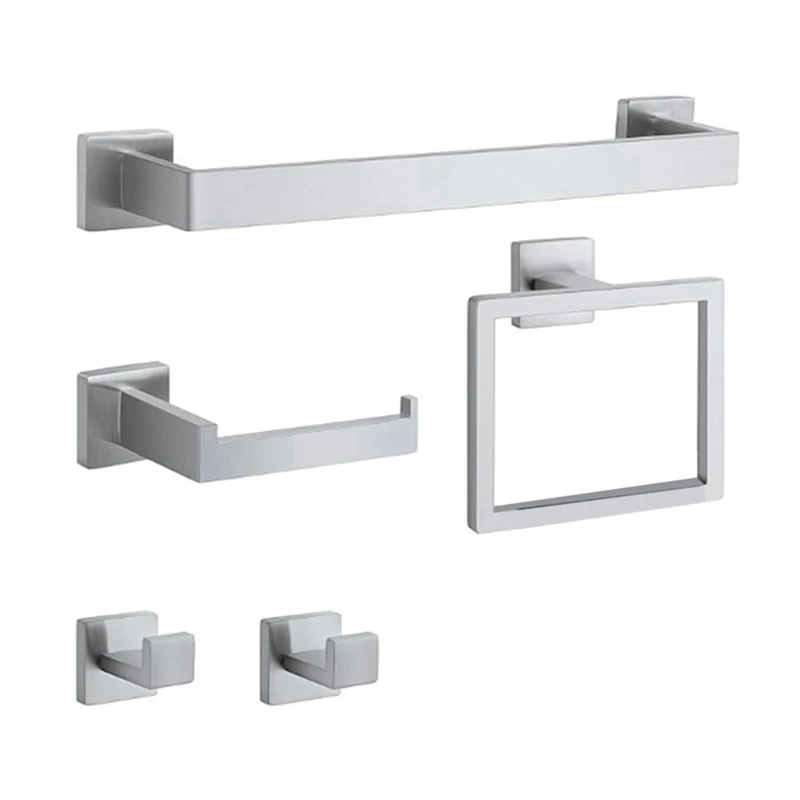 

AA05-5Pcs Towel Bar Set Stainless Steel Towel Ring Bathroom Coat Hook Bathroom Tissue Holder Set.
