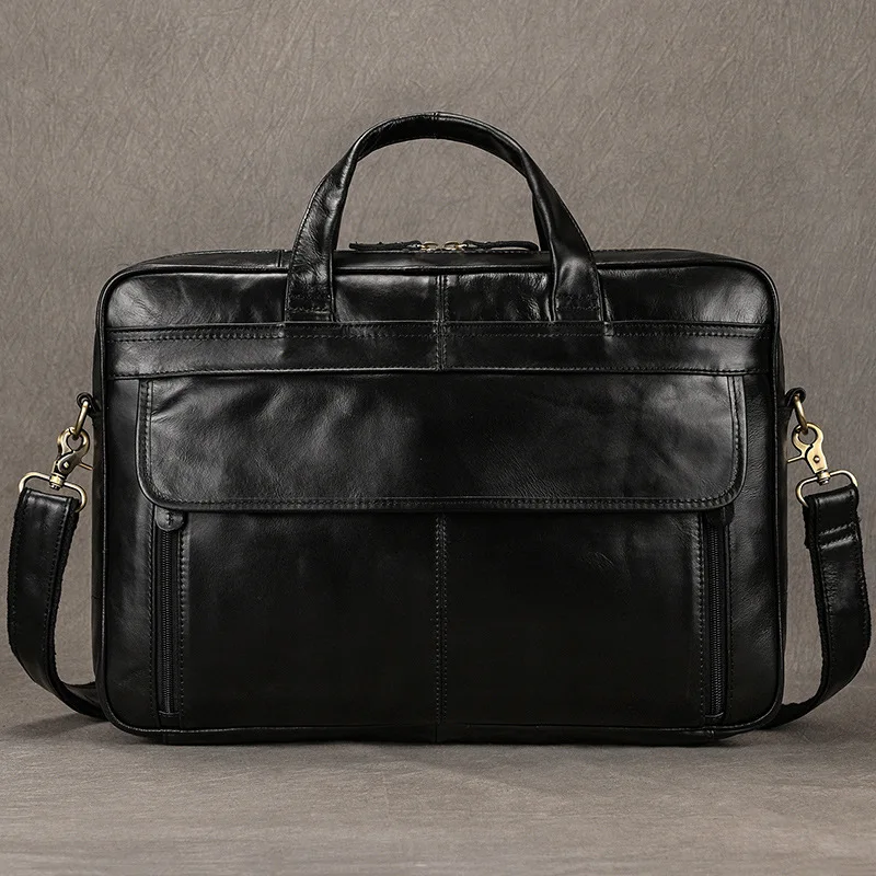 Factory Wholesale Men\'s Genuine Leather Briefcase Large Capacity Business Handbag Cowhide Shoulder Commuting Laptop Bag