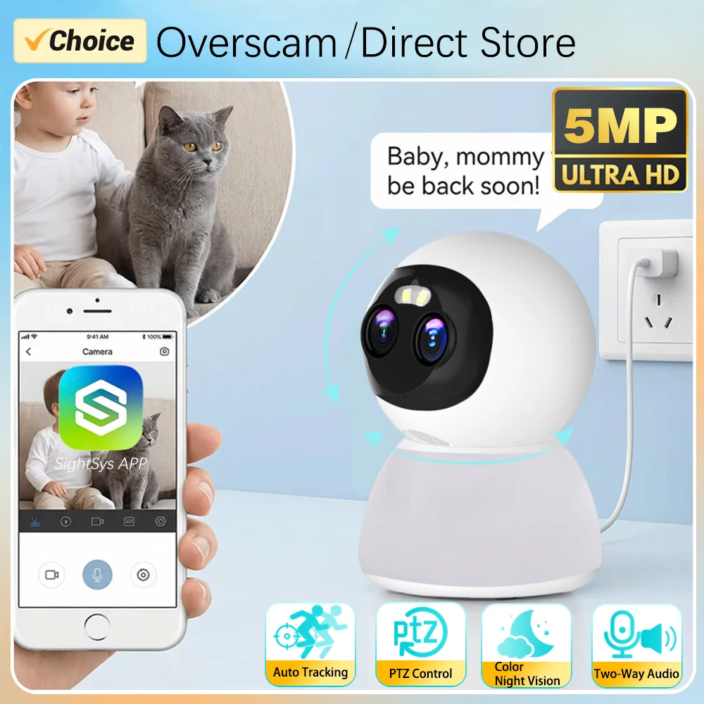 8MP Dual Lens SightSys 2.4G WIFI IP Camera 4K 10X PTZ Zoom Home Security Camera Auto Tracking Indoor Wireless Video Surveillance