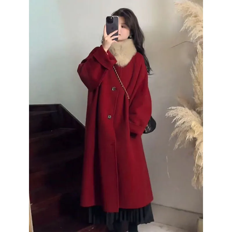 

2024 Autumn and winter new style French Hepburn style medium long thick temperament high-end woolen coat for women