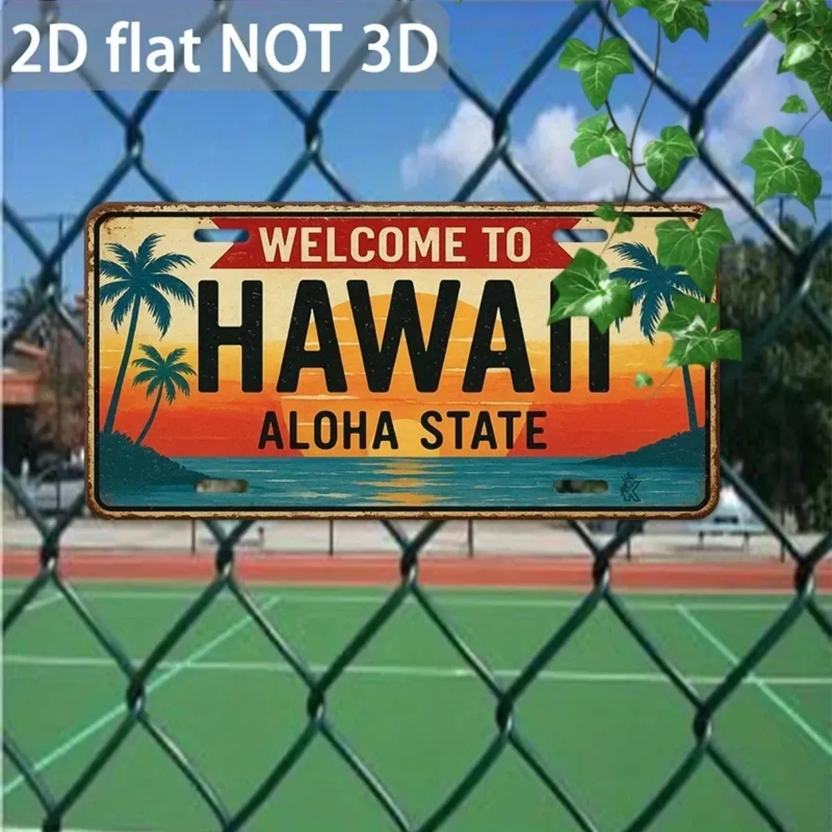 [2D Flat] 1pc Vintage Hawaii Aloha Welcome Metal Sign, Retro Wall Plaque for Home Garage Cafe Decor & Present, Decorative Only