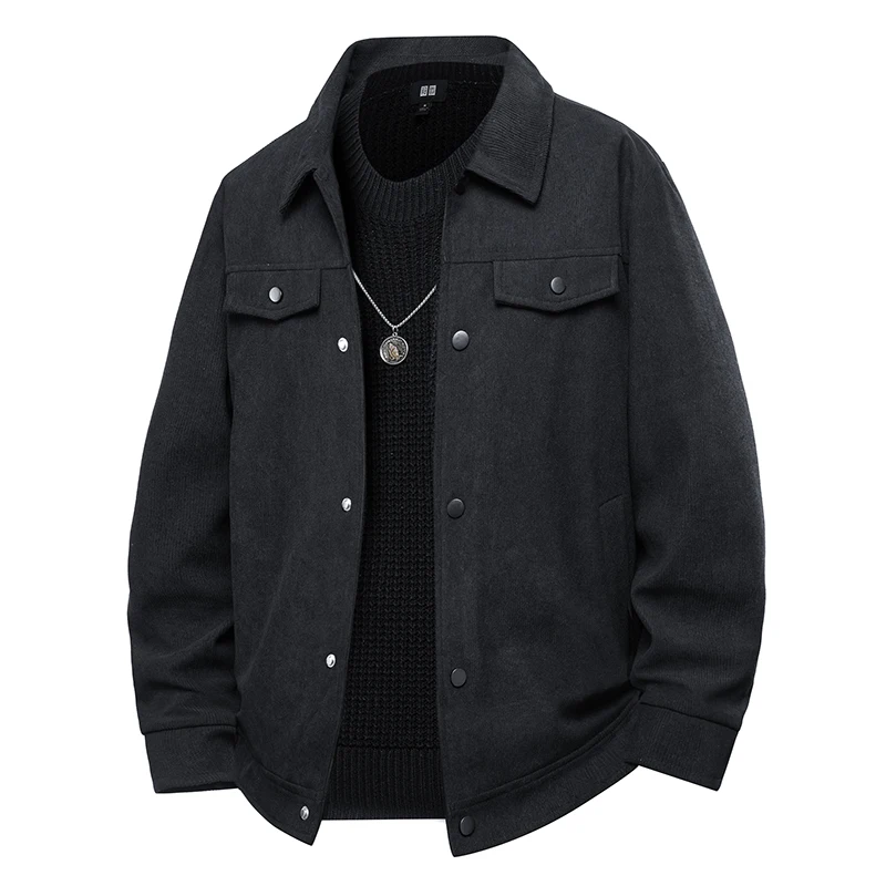 Mens Spring Autumn Loose Fit Corduroy Cargo Jacket Lapel Collar Trendy Brand Fashion Daily Casual Soft Male Outer Coat Apparel