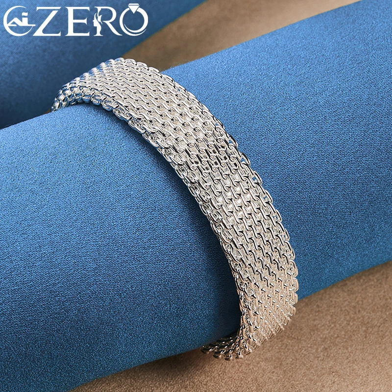 ALIZERO 925 Sterling Silver Weave Mesh Bangle Bracelet For Women Jewelry Wedding Engagement Fashion Party Accessories Adjustable