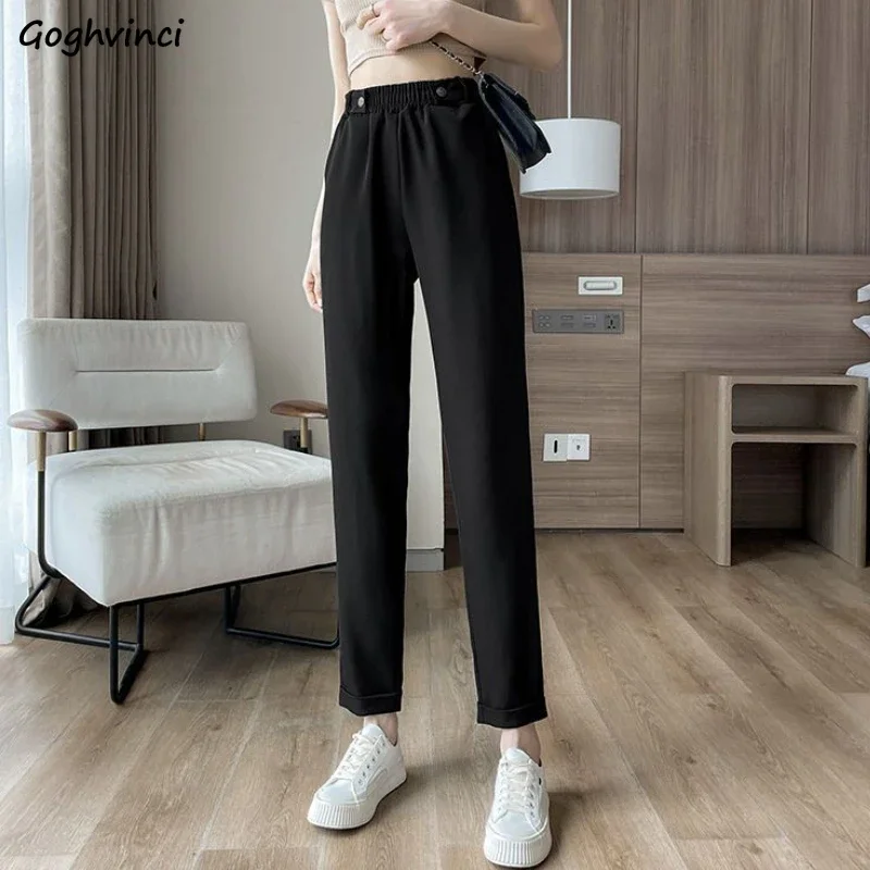 

Casual Ankle-length Pants Women Graceful Simple Korean Style Harem Trousers Elastic Waist All-match College Stylish Pure Color