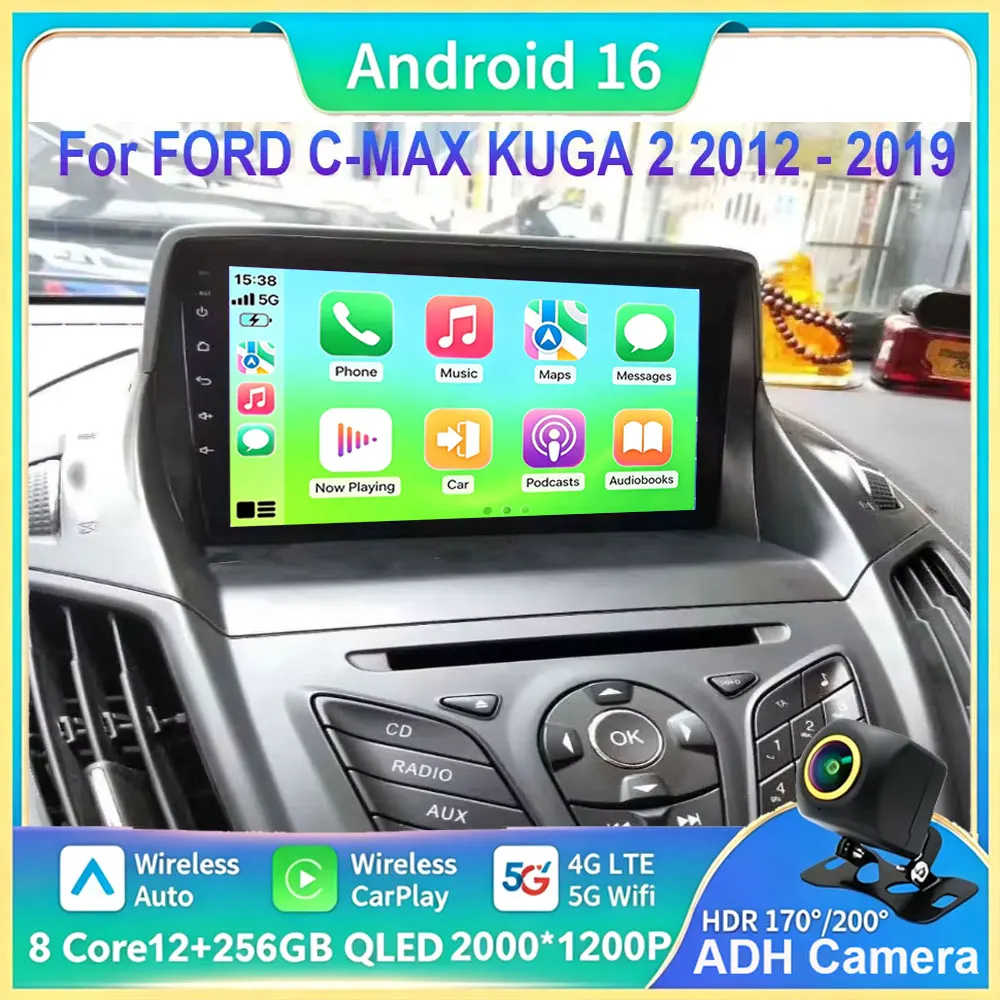 Android 16 For FORD C-MAX KUGA 2 ESCAPE 3 2012 - 2019 Car Radio Multimedia Player Stereo Head Unit GPS Navigation No 2din DVD