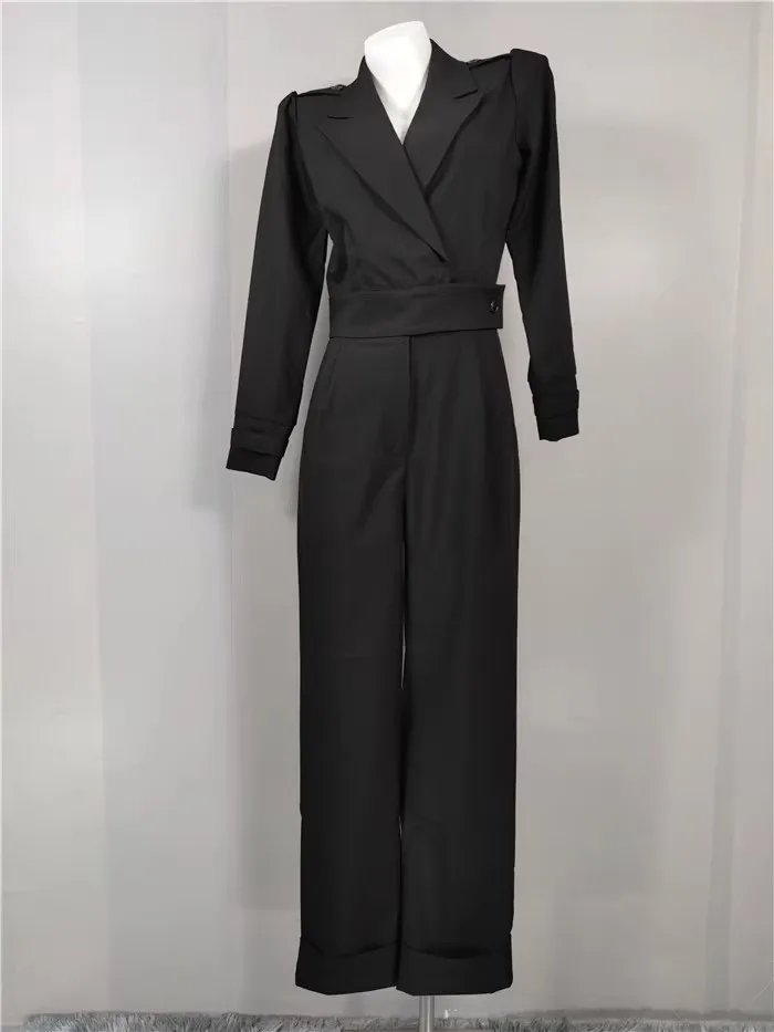

Busin Commute Suit V-ne High Waist Slimming Faionable New Sle One-piece Pants Polyester Long Straight Cut Trousers