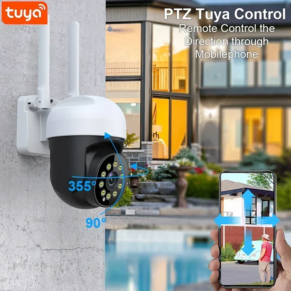 Cámara exterior 2K Tuya WIFI, cámaras de vigilancia con Zoom 4x y Audio bidireccional IP para protección de seguridad inteligente para el hogar