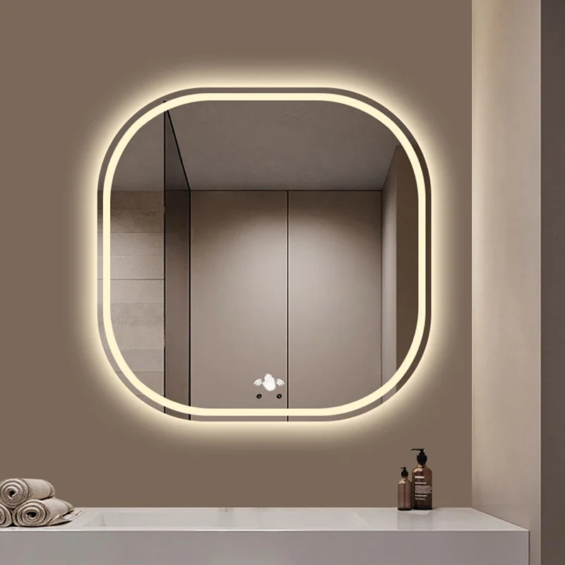 Smart Nordic Mirror Square Bedroom Washroom Aesthetic Shaving Bathroom Mirror White Illuminated Miroir Salle De Bain Furniture