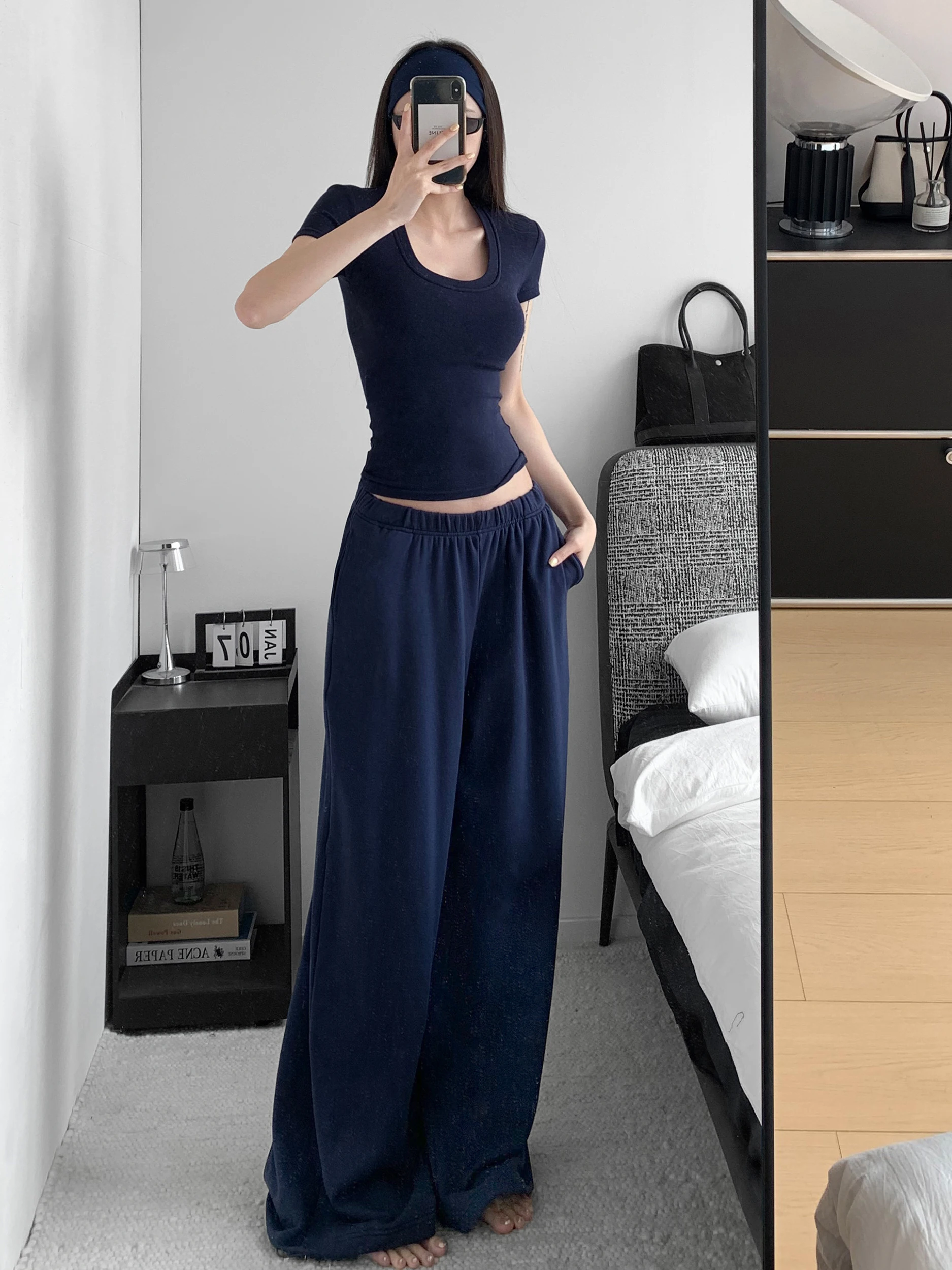 Loose Casual Grey Sports Pants Women's Spring Autumn New Style Draped Wide Leg Pants Comfortable Loose Fit Ladies Trousers