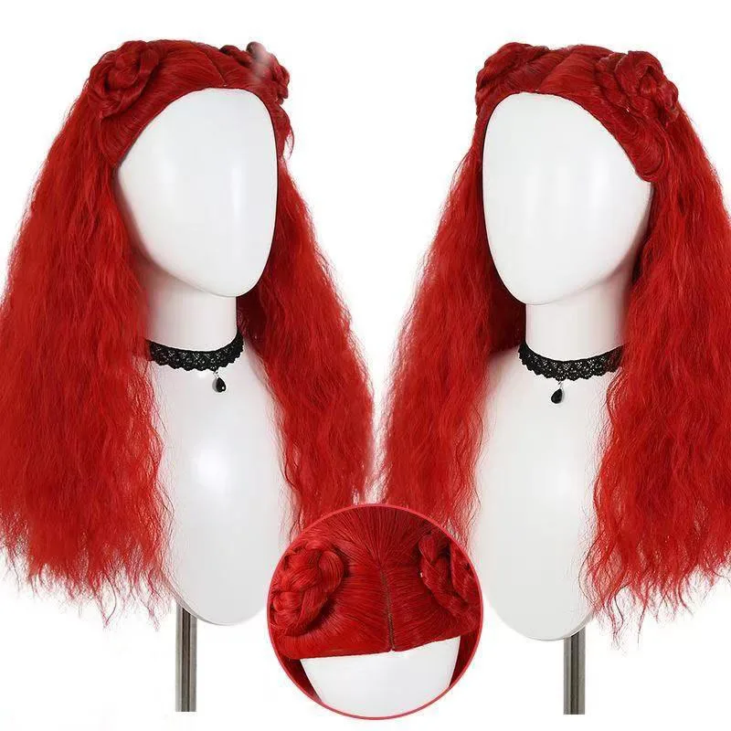 

1 красный двойной пакет, зажим для кукурузы, завивка, маленький рулон, длинные волосы, ответчик 4, красный восходящий красный парик принцессы для ролевых игр