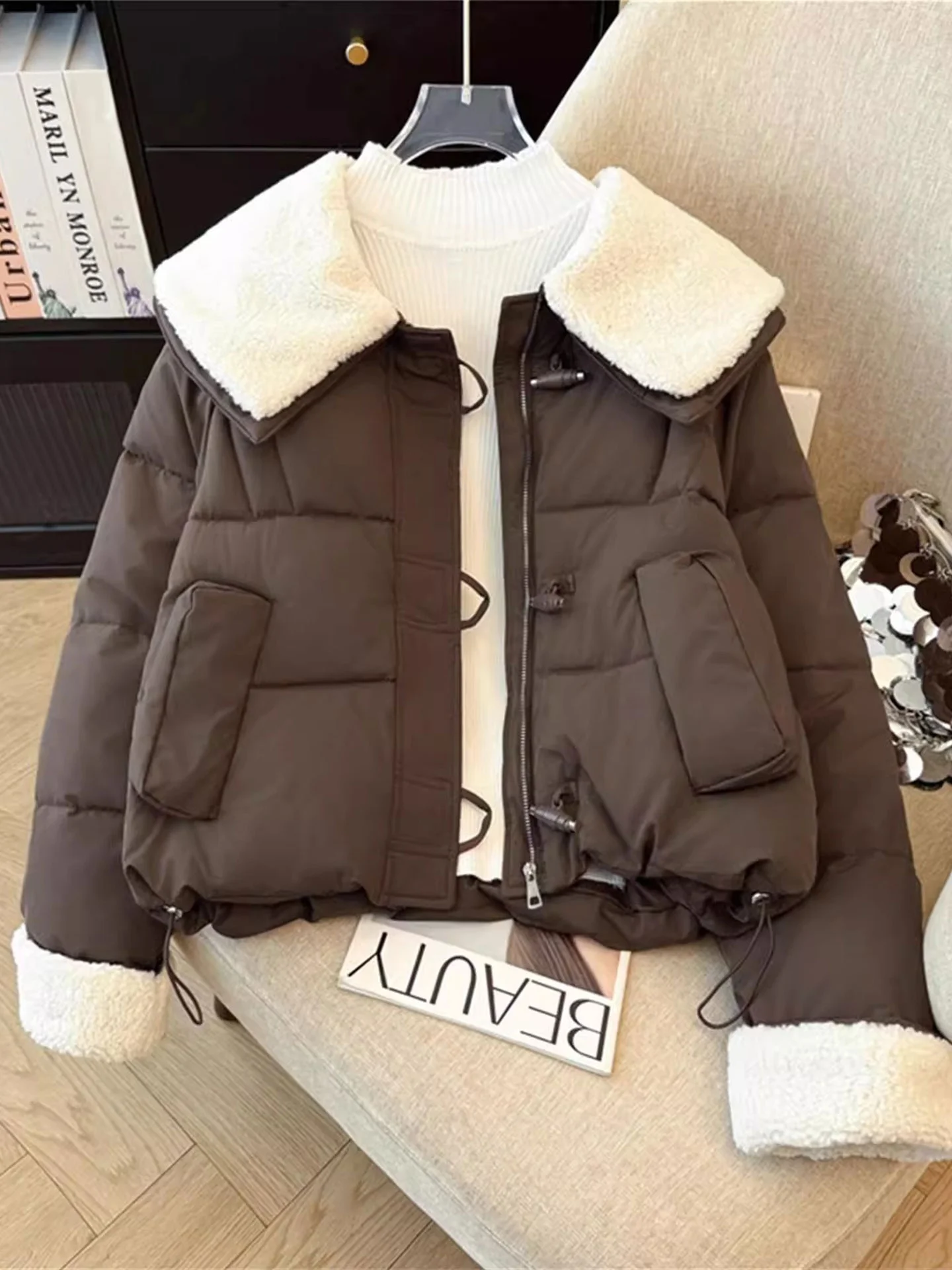 

Женское хлопковое пальто из тюэта, верхняя одежда, зимнее пальто Sli, теплое, удобное корейское пальто свободного покроя с длинным светом