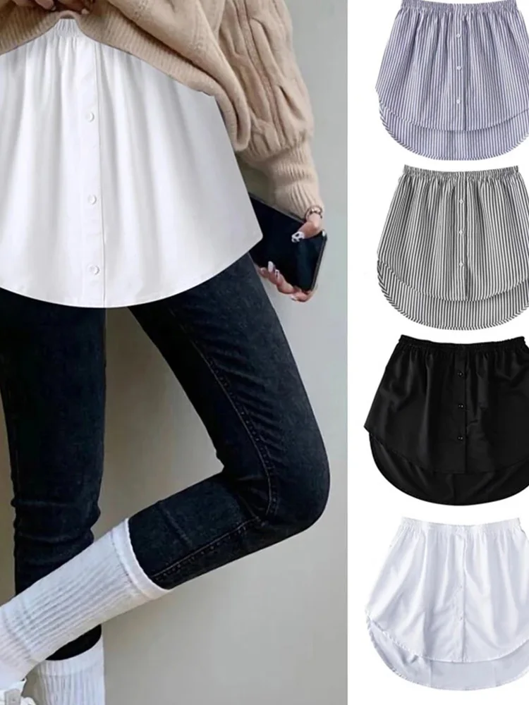 Women Girls Shirt Blouse Extender Adjustable Layering Faux Top Lower Sweep Mini Skirt False Hemline Splitting Underskirt