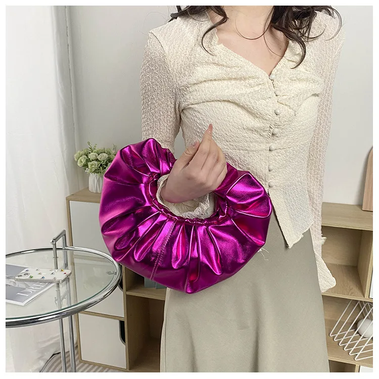 Fashion Pleated Circular Ring Women\'s Handbag Purse Luxury Ladies Bag 2024 New Versatile Leather Y2k Female Crossbody Bags