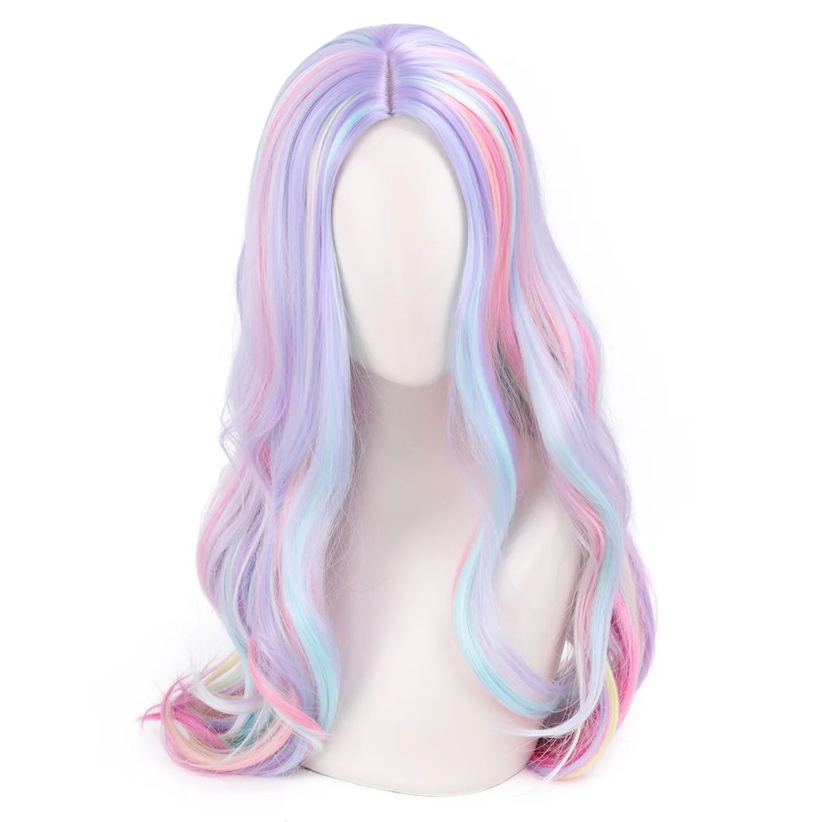 Rainbow wig 70cm Long Curly Synthetic Colorful Cosplay Wigs Middle Parting Styled Party Wigs for Women Halloween