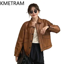 100% Sheepskin Women's Real Leather Jacket Autumn and Winter Clothes Vintage Brown Jackets Motorcycle Outerwears 2024 дубленка
