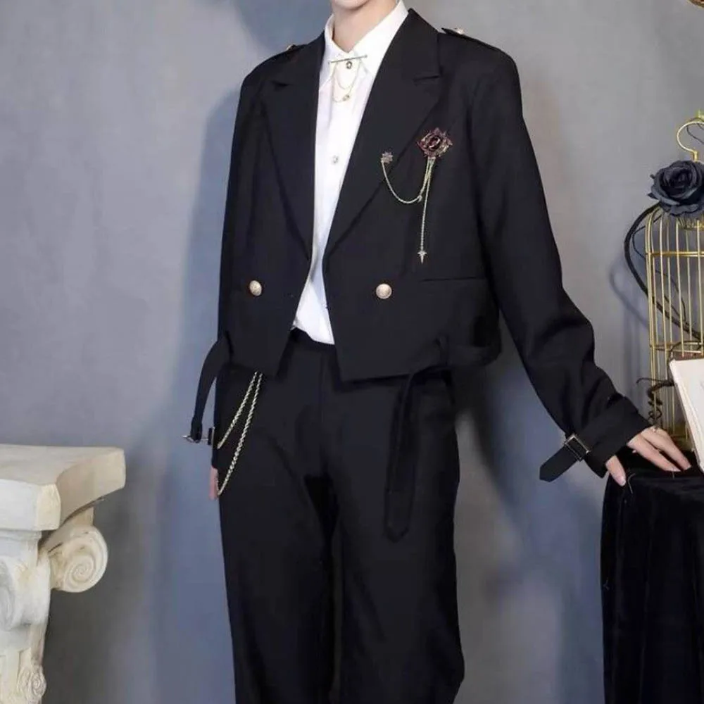 

Mens Jacket Short Dark Belt Casual Suit Jacket Autumn Fashion British Elegant Youth Campus Gothic Jacket Men'S Clothing 2025 New