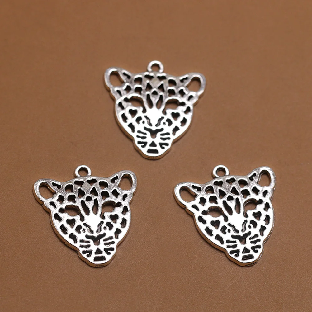 20pcs Hollow out Leopard Head Pendants DIY Alloy Charms Jewelry Making Accessory for Necklace Sweater Chain ( Silver)