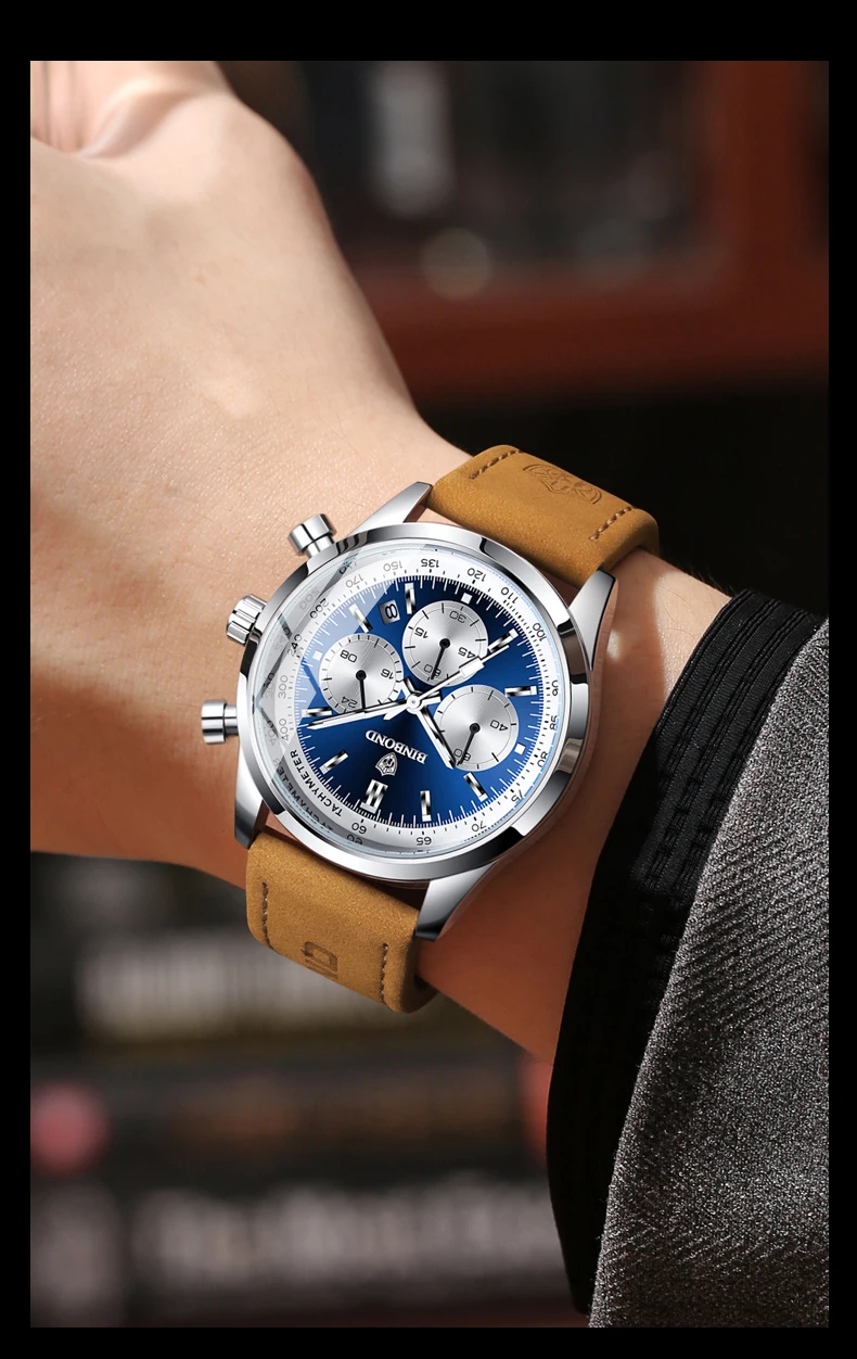 BINBOND Chronograph Sturdy Accurate Quartz Watches For Men Luxury Auto Date Luminous Waterproof Men's Watch Casual Reloj