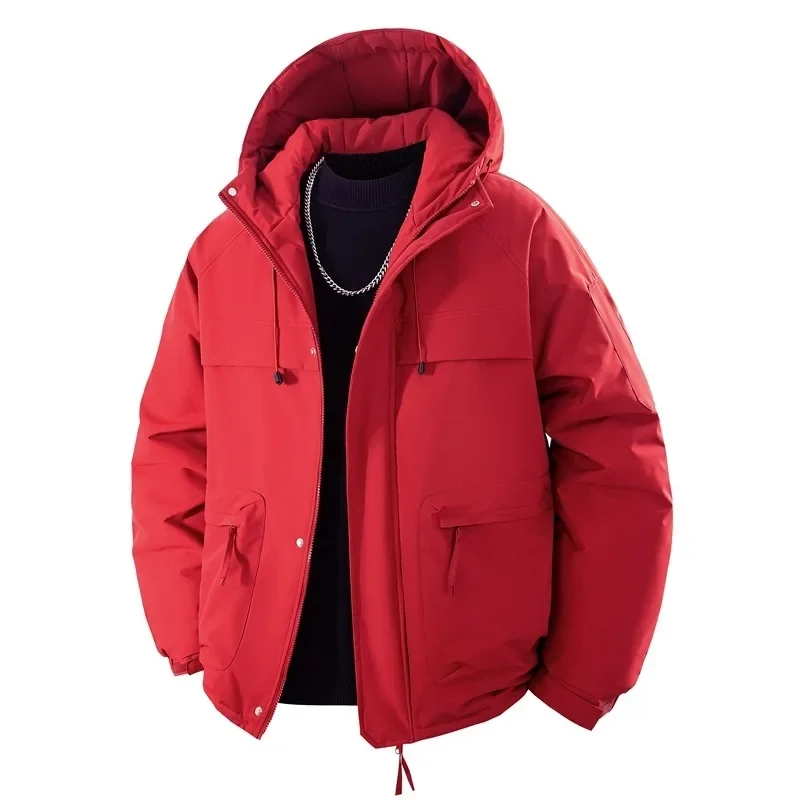 Men's Glacier Blue Fashionable Hooded Down Jacket, Featuring Multiple Pockets, Is A Warm, Thickened, and Casual Winter Jacket