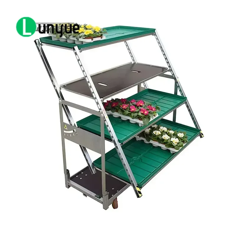 Heavy Duty Galvanized Greenhouse Trolley Dutch Flower Display Cart Custom Garden Plant Rolling Rack for Nursery Warehouse