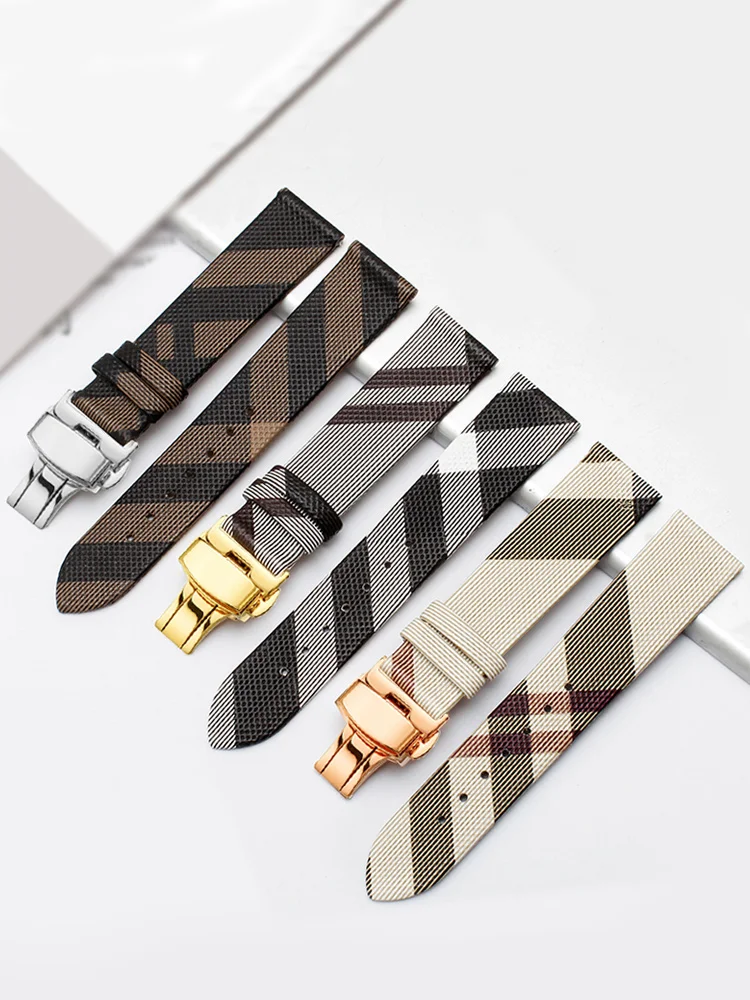 Genuine Leather Watch Strap Compatible with B-u-r-b-e-r-r-y BU19384 Burberry Classic Plaid Men\'s and Women\'s Watch Chains