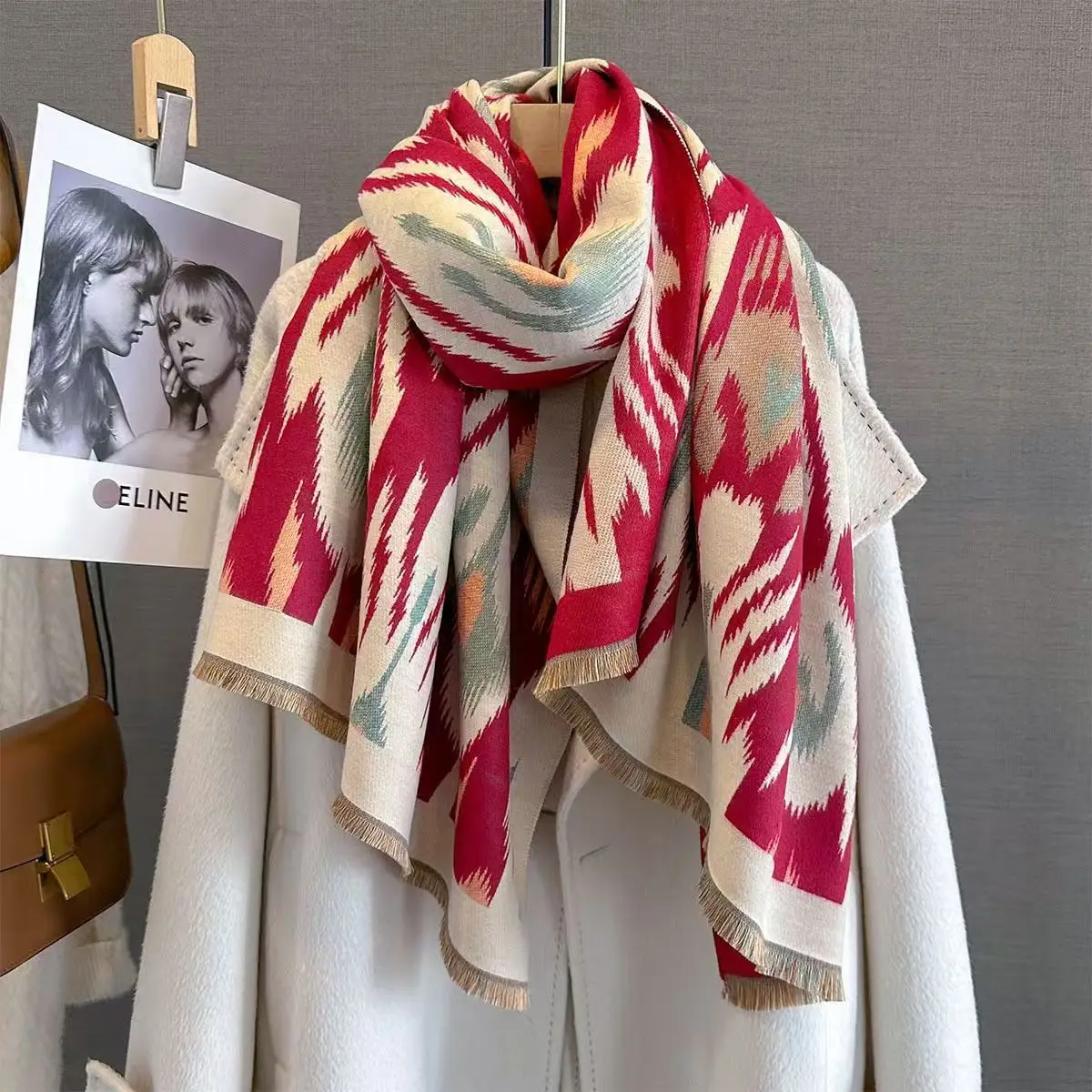 Women Ethnic Style Faux Cashmere Print Scarf Autumn Winter New Thickened Extra Long Warm Scarf Large Shawl For Office Daily