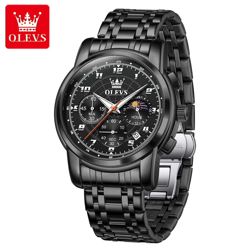 

OLEVS 2983 Brand original authentic watches for man luxury Multifunctional chronograph calendar steel band quartz men's watch