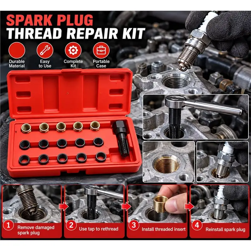 M14x1.25 Spark Plugs Thread Repair Kit Tap & Die Set For Engine Cylinder Head Restoration