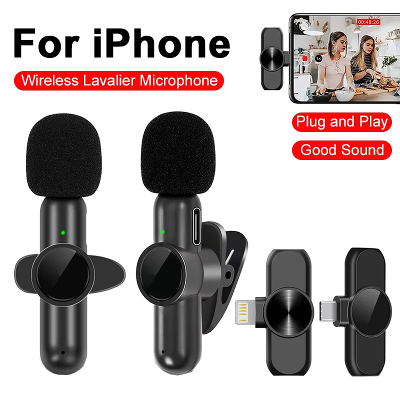 Gaming Wireless Lavalier Microphone Audio Video Recording Mic For iPhone 16 15 14 13 12 X Pro Max Gaming Accessories For Samsung