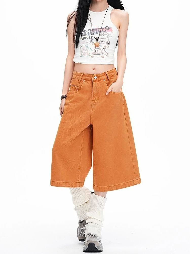 summer new high waist casual high street solid color trendy wide leg pants