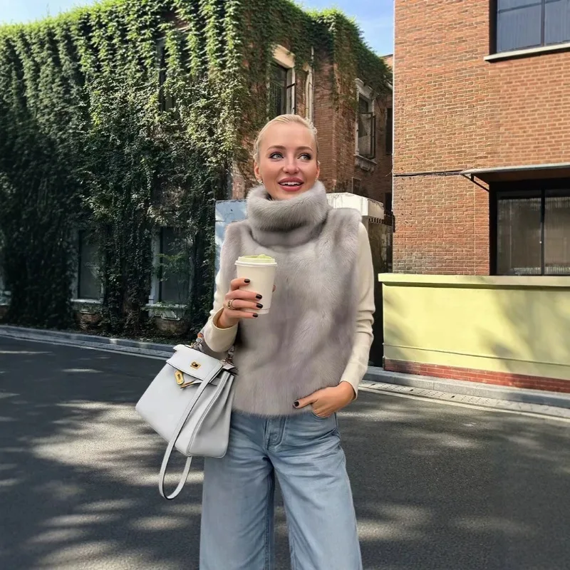 2026 Cross-border Foreign Trade Wholesale Spring and Autumn European and American Fashion Artificial  Fur Vest Women's Jacket