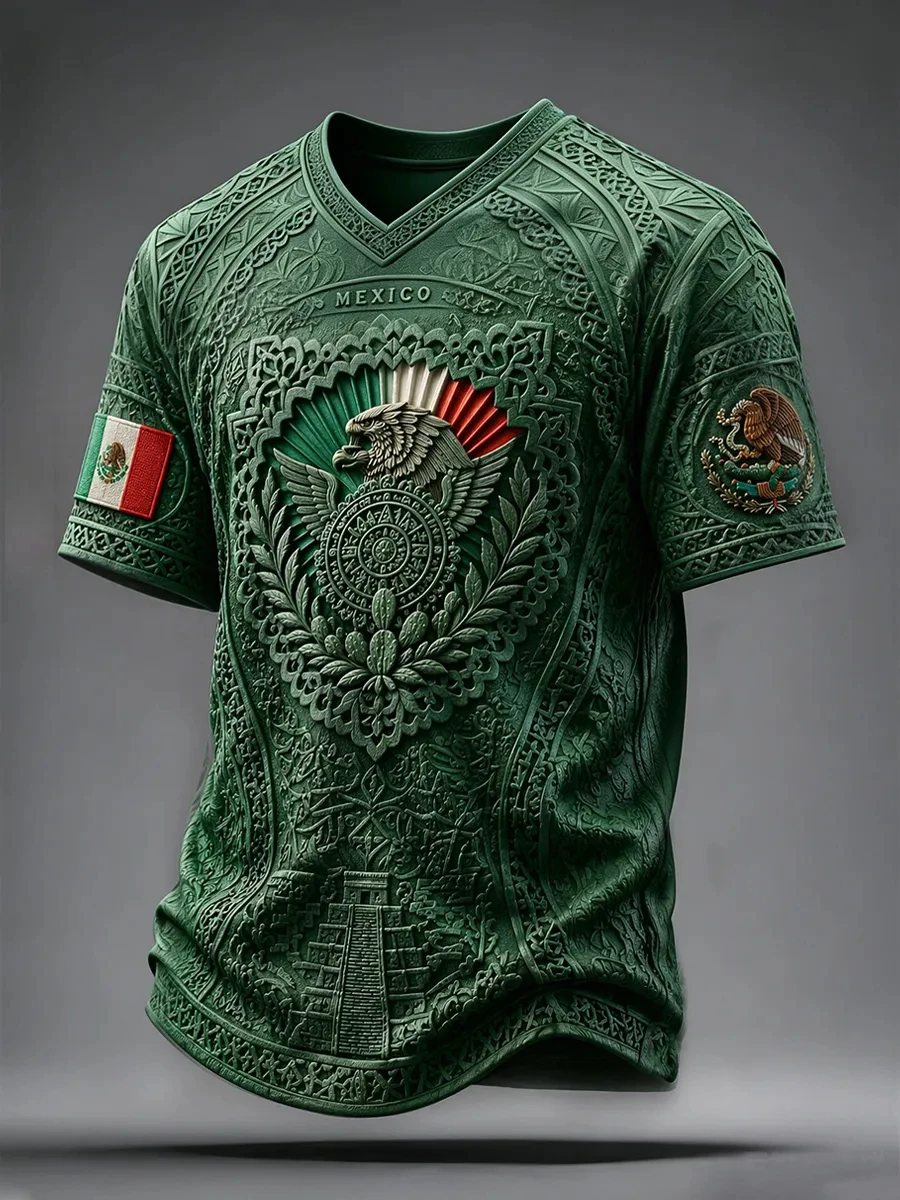 Mexico Aztec Warrior Graphic T Shirt Men Women 3D Printed Cultural Pattern Sports Jersey Short Sleeve Casual Outdoor Summer Top