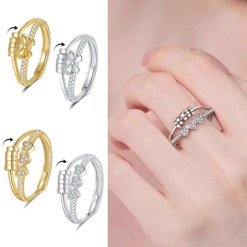 SMJEL Anti Stress Anxiety Fidget Rings for Women Fashion Heart Star Bowknot Spinning Ring Rotating Freely Finger Jewelry bague