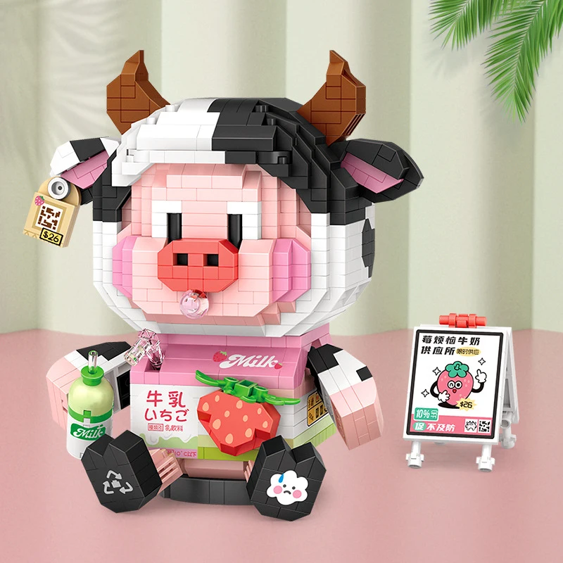 Cute Hamburg Pig Honey Pig Canned Piglet Noodles Strawberry Piglet Building Block DIY Diamond Animal Assembly Toy For Kids Gift