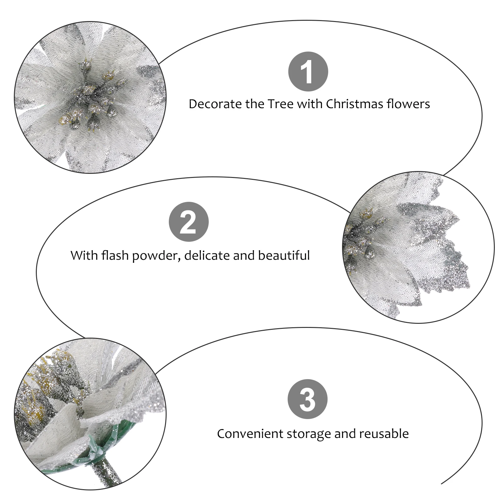 

24 Pcs Christmas Flower Ornaments Decorative Artificial Flowers Fake Vivid Cloth Xmas Tree Adornments Exquisite Crafted