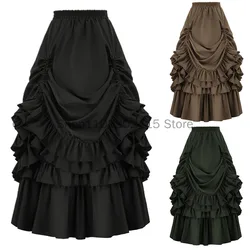 Medieval Cosplay Vintage Steampunk Dress Victorian Ruffled Satin & Lace Trim Gothic Skirts Women Corset Skirt Pirate Costumes