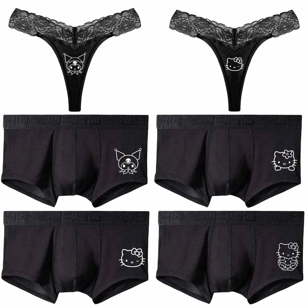 Couple Underwear Anime Hellokittys Kuromi Women Lace Thong Female Lingerie Men Flat Corner Shorts Comfortable Underpants