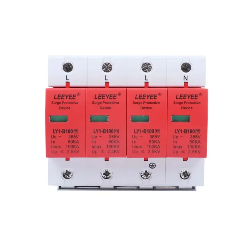 4p 100ka 380v Ac spd Din Rail Mount Three Phase Power Supply Surge Protector
