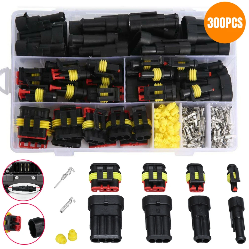 300Pcs Car Connectors 1/2/3/4pin Way Super Seal Waterproof Electrical Male Female Wire Connector Plug Kit